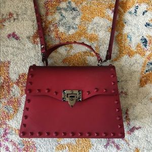Red Studded Crossbody Bag Purse with Studs